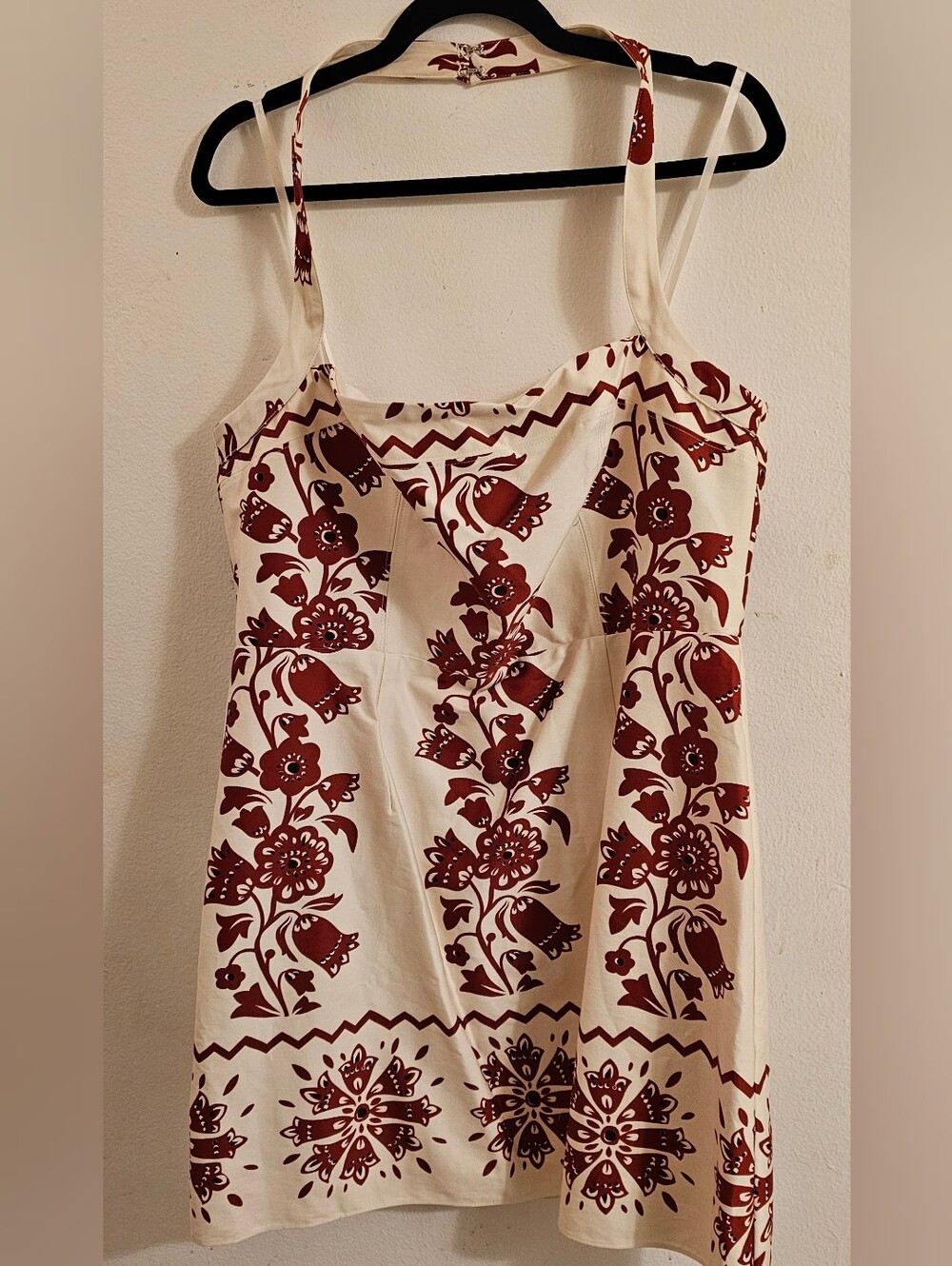 Adrianna Papell Cream Halter Dress with Brick-Red Floral Print